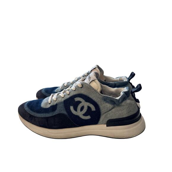 Chanel Denim Suede Womens CC Sneakers Blue 39 - Picture 2 of 8